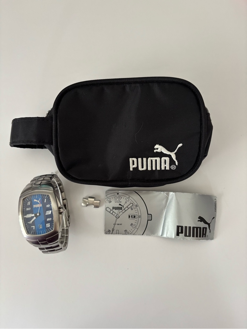 Vintage PUMA PM260 Men's Stainless Steel Watch - Blue Dial w/ Case & Booklet